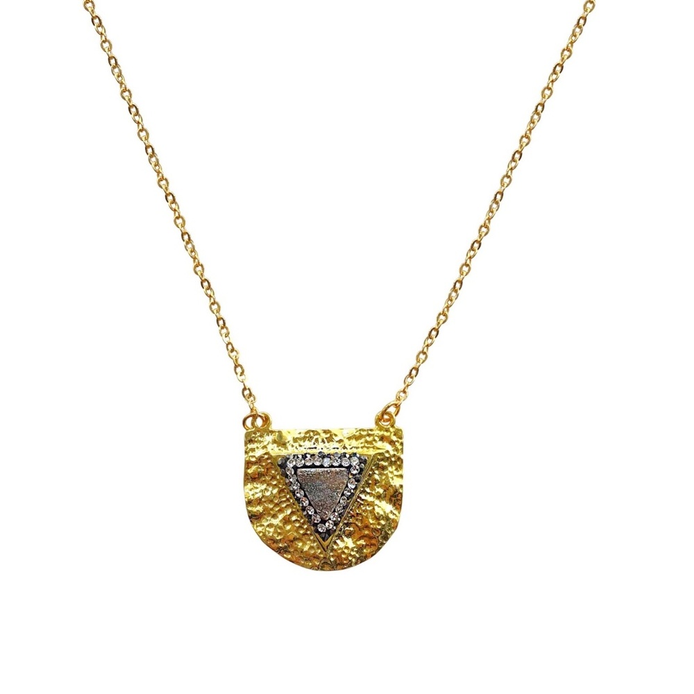 Druzy with Pave CZ Edge Pendant Necklace